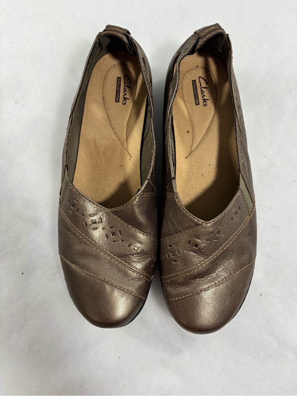 Clarks Brown Leather Slip-On Loafers with Perforated Detail